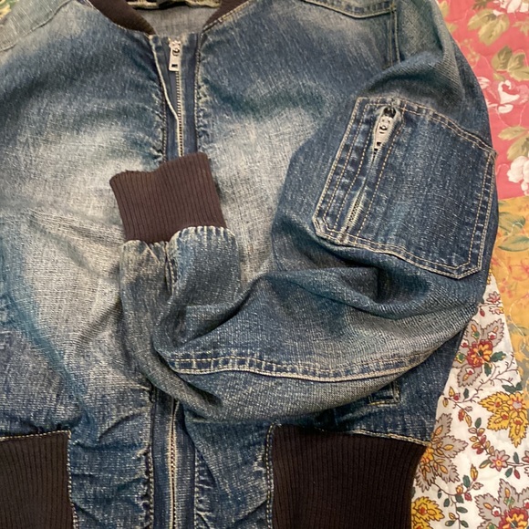 Bebe Denim Jean Jacket  Blue Full Zip Up Size Small Distressed Vintage - Picture 2 of 5